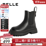 百丽（Belle）厚底烟筒靴女英伦风切尔西靴X2G2DDD3 黑色-毛里 36 (230mm)