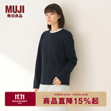 MUJI女式 双罗纹编织 圆领长袖T恤 上衣打底衫女装25年冬季 黑色 L (165/88A)