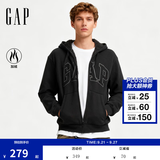 盖璞（GAP）男女装春款LOGO仿羊羔绒宽松连帽衫卫衣美版789781 灰黑色 M 美码  L亚洲码180/96A