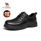 骆驼（CAMEL）牛皮系带中年爸爸鞋增高商务休闲皮鞋男加绒 G15A211067R 黑色 40