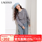 LAGOGO灰色含羊毛针织衫女拉谷谷春秋新款木耳边甜美温柔开衫毛衣 浅灰色(R3) M