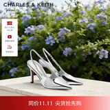 CHARLES&KEITH质感链条尖头高跟凉鞋子女鞋生日礼物送女友CK1-60280377 Silver银色 37 (235)