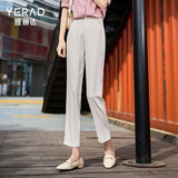 娅丽达（YERAD）休闲直筒裤女2024夏季新款西裤小个子女裤黑色开叉西装裤 米色(I0) 30码(2尺3)
