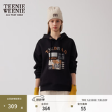Teenie Weenie【加绒】小熊卫衣女春秋学院风宽松刺绣连帽卫衣上衣女 黑色 S (160)