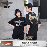 BOY LONDON【金翼锁链】夏季短袖情侣款翅膀烫金潮牌凉感T恤N01918 黑印金N01918 经典升级 S