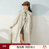 紫涵（ZIHAN）紫涵双排扣中长款风衣女H型简约通勤气质大衣金属扣 米色 S
