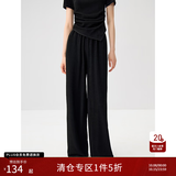 自巧小个子醋酸cleanfit t恤休闲裤套装女2024夏装新款慵懒感上衣 谧黑色休闲裤 XS (2码)