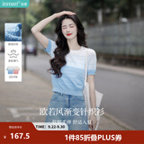 茵曼（INMAN）【李兰迪代言】丁达尔圆领针织衫短袖T恤女装2026年夏季新款上衣 蓝白条 L
