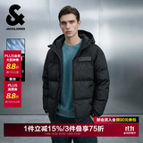 杰克·琼斯（JACK&JONES）2026年冬季新款男装羽绒服男士短款休闲满印连帽宽松保暖外套衣服 E44黑砂色 L （180）