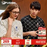 FILA FUSION 斐乐潮牌短袖T恤男女针织满印老花时尚宽松纯棉日常通勤 41麦乳色-BG S 165/88A