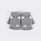 笙格儿毛线手套女秋冬季学生写字骑行针织保暖翻盖半指手套冬天户外女士