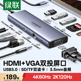 绿联Type-C扩展坞HDMI拓展坞60Hz投屏网线转接头HUB读卡器适用苹果MacBook Air/华为联想雷电4