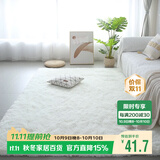 梦蜓长绒丝毛客厅地毯茶几卧室飘窗床边毯垫   简约白70*160cm