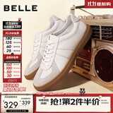 百丽舒适牛皮休闲男鞋秋新商场同款复古德训鞋52022CM0 白色 43 (265mm)