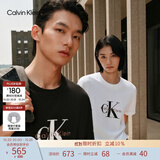 Calvin KleinJeans夏季男女情侣中性休闲通勤ck字母纯色纯棉宽松短袖T恤上衣