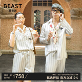 野兽派（THE BEAST）“躲猫猫”白条纹印花22姆米真丝家居服套装情侣睡衣 女士 M 