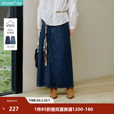 茵曼（INMAN）【100%棉】绣花衬衫女2026秋季女装新款白色立领休闲宽松长袖衬衣 深牛仔蓝半身裙-18438189 M （裤子 27码）