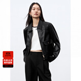 太平鸟女装短外套PU皮衣女秋装时尚高级感翻领旷野美拉德 黑色2 M 