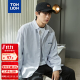 唐狮（TonLion）2023条纹衬衫男长袖宽松休闲复古衬衣 蔚蓝 S 