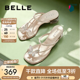 百丽（Belle）小福蝶夹脚人字拖女商场款水钻拖鞋A9K1DBL4 银色-粗跟款 36 (230mm)