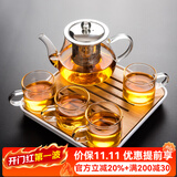 瓷牌茗茶具（cipaiming teaset） 透明玻璃茶具整套套装家用功夫茶壶茶杯会客泡茶器 透明八骏壶4个把杯+小四方盘