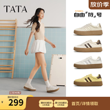 他她（TATA）复古厚底板鞋女鞋休闲加绒德训鞋通勤小白鞋子WB401CM3 米/金-WB401 35