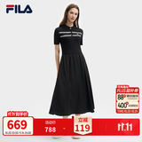 FILA斐乐连衣裙女士简约美学时尚休闲简约修身短袖连身裙舒适百搭 正黑色-BK S 160/80A/S