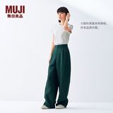 MUJI女式汉麻混斜纹抽褶宽版裤裤子女款25年夏季休闲裤女装阔腿裤长裤 烟熏绿色 M (160/66A)