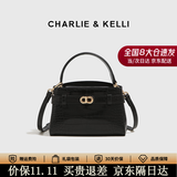 CHARLIE&KELLI轻奢品牌包包女包鳄鱼纹凯莉包女款手提斜挎包七夕情人节生日礼物 黑色【京仓配送 赠专柜礼袋】