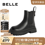 百丽（Belle）厚底烟筒靴女英伦风切尔西靴X2G2DDD3 黑色-毛里 37 (235mm)