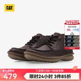 CAT卡特秋冬男士户外复古牛皮中高帮休闲鞋舒适通勤鞋 深褐 42