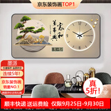 墨派餐厅装饰画带钟表万年历电子钟挂画客厅家用时尚日历表时钟壁画 11家和万事兴 80*40cm晶瓷