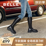 百丽（Belle）显瘦小V靴长筒靴女冬商场款弹力靴A1V1DDG3 黑仙草-微光皮面（绒里） 37 (235mm)