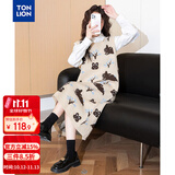 唐狮（TonLion）秋冬季女高级感气质女圆领满身图案背心毛织连衣裙连衣裙
