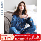 达尔丽睡衣女春秋季纯棉长袖薄款家居服套装本命年红国潮印花开衫可外穿 T895118-063-山茶花 XL :建议体重120-130斤