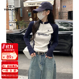 唐狮（TonLion）2026秋冬季女立领拉链袖子拼接长袖T恤气质显瘦百搭松弛韩版潮