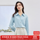 尚都比拉商务休闲衬衫女春秋季通勤职业正装光泽感气质金属扣长袖衬衣上衣