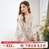 嫚熙（EMXEE）睡衣春夏季孕妇装衣服裤子哺乳待产产后月子服家居服套装弹力丝麻 小公主的花园梦-长袖长裤两件套（含哺乳口） L（适穿115-135斤）