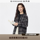 佐丹奴法兰绒衬衫女新款纯棉美式学院风宽松连帽格子衬衫13345860