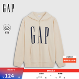 盖璞Gap男女装2026秋新品logo胶印抓绒连帽开衫宽松卫衣1SS623907 米色 S (165/88A)亚洲尺码