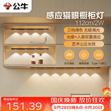 公牛（BULL）感应猫眼橱柜灯磁吸充电山丘光效展柜玄关氛围小夜灯 黑112cm三色