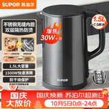 苏泊尔（SUPOR）电水壶 热水壶电热水壶1.5L小容量 304不锈钢双层防烫全钢无缝开水壶 SW-15J626