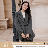 香影白色羊毛双面呢大衣女秋冬新款收腰小个子西装中长款呢子外套 中灰 S 155/80A/85-95斤