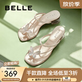 百丽（Belle）小福蝶夹脚人字拖女商场款水钻拖鞋A9K1DBL4 银色-粗跟款 37 (235mm)