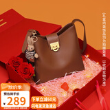 viney牛皮包包女包品牌水桶包轻奢单肩斜挎包生日礼物高级感送女友老婆