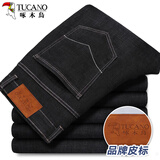 啄木鸟（TUCANO）牛仔裤男士经典商务休闲纯色时尚舒适百搭修身长裤男装 黑色A 32