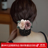 向晚发夹头花女复古银行酒店职业花朵发网护士盘发网兜发饰女生日礼物