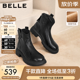 百丽（Belle）复古时装靴女冬季新款商场柔软羊皮舒适粗跟加绒短靴E5S1DDD6预售 黑色-单里 35 (225mm)