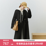 范思蓝恩22FS4099西装式双面呢子大衣女中长款秋冬韩系羊毛呢外套 气质黑 S