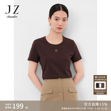 玖姿·安娜蔻活力休闲风基础款舒适棉柔短上衣T恤女夏款 蜜糖棕 S